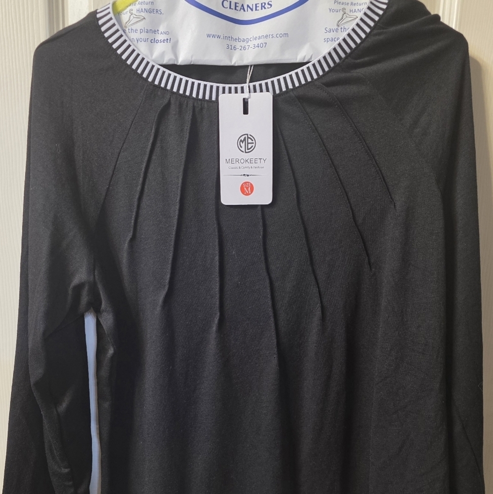 MEROKEETY Black Women's Blouse